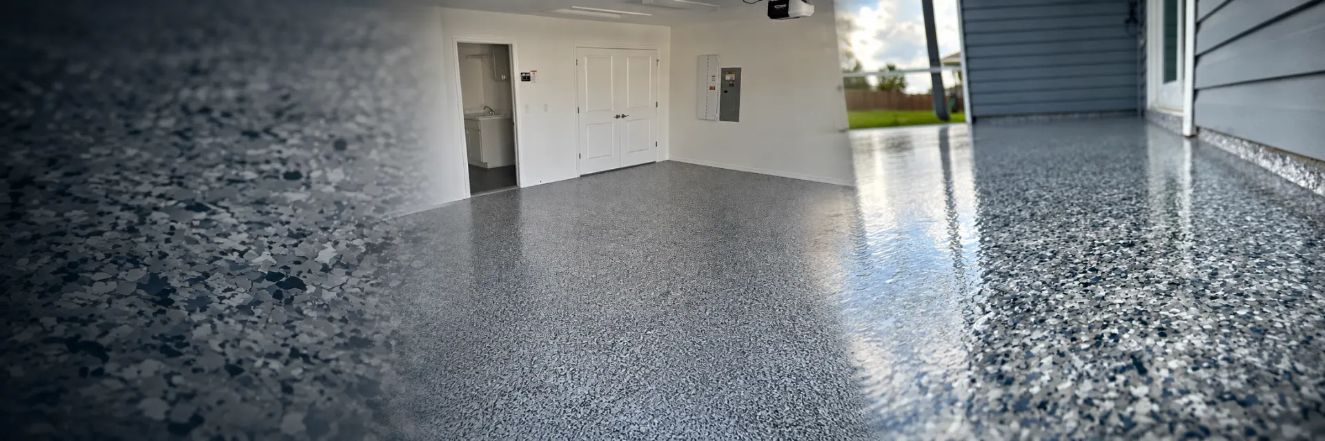 Elite Epoxy Surfaces flake flooring installation showcasing color and finish options.