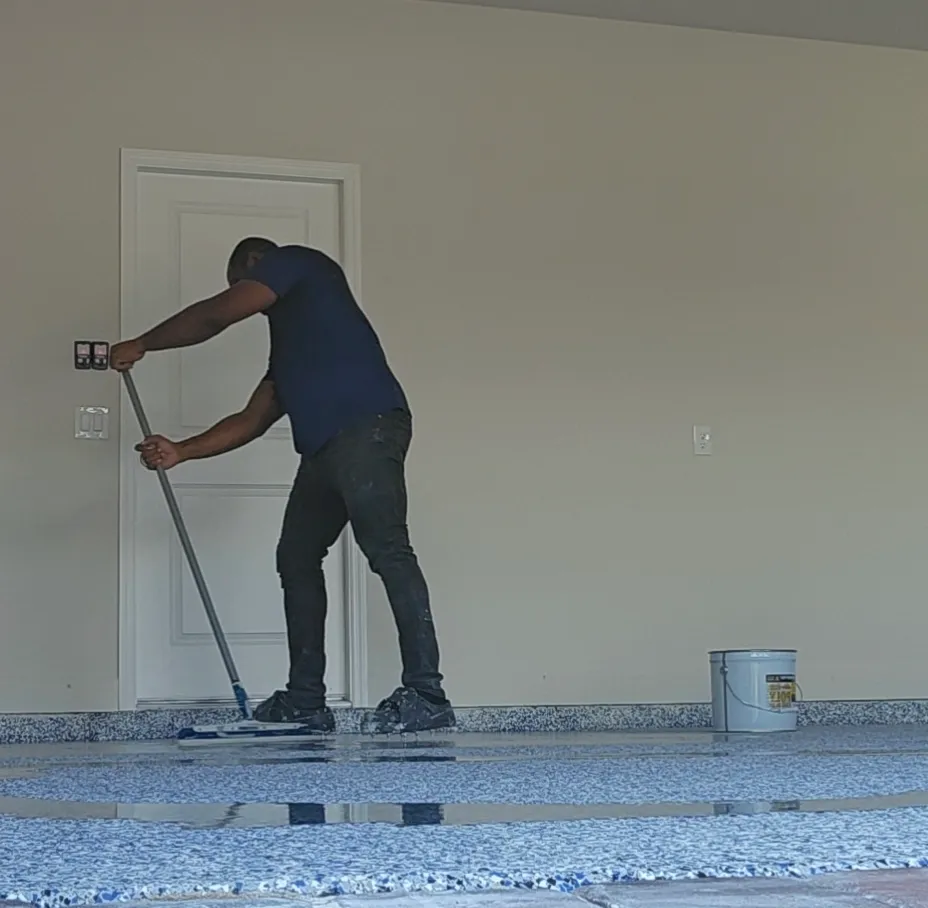 Polyaspartic topcoat ready for foot or vehicle traffic